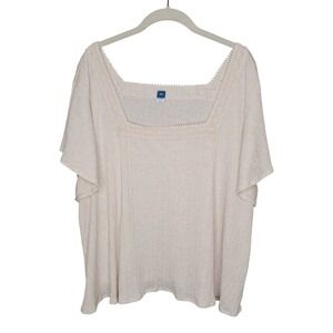 Old Navy Flowy Top Women's‎ Size XXL Linen Blend Beige Crochet Square Neck Plus